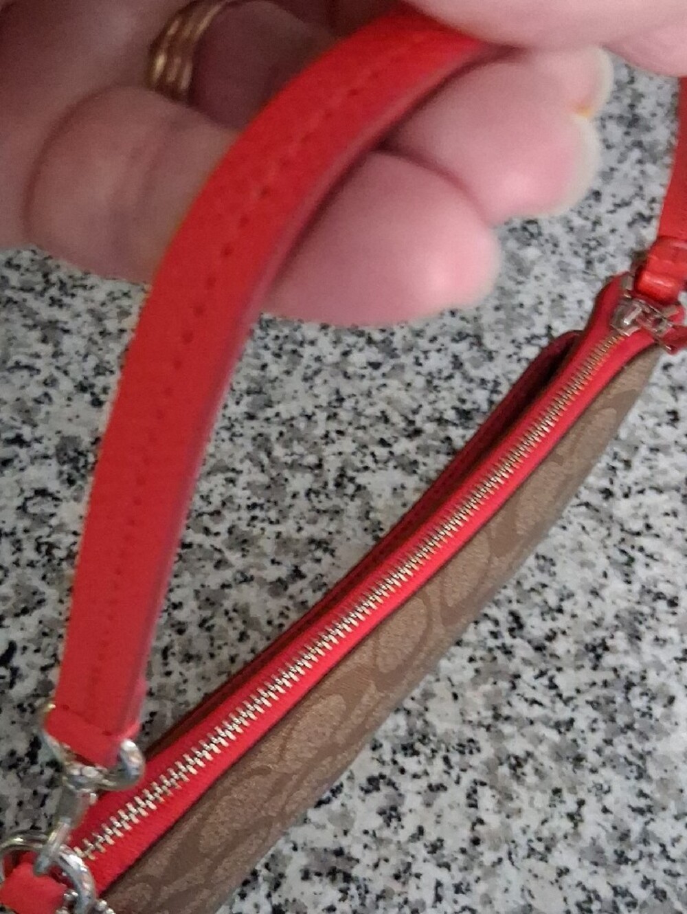 Coach Brown Signature Canvas Wristlet/Clutch MINI bag  with Orange Trim EUC - Picture 9 of 13